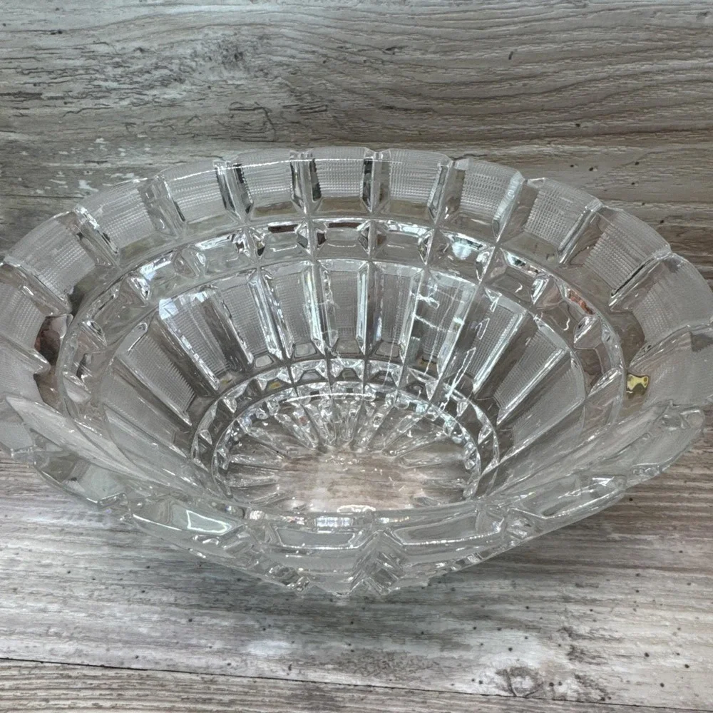 Vintage 1930's BannerLife 24% Lead Crystal Oval Bowl Brilliant File Cut Panels